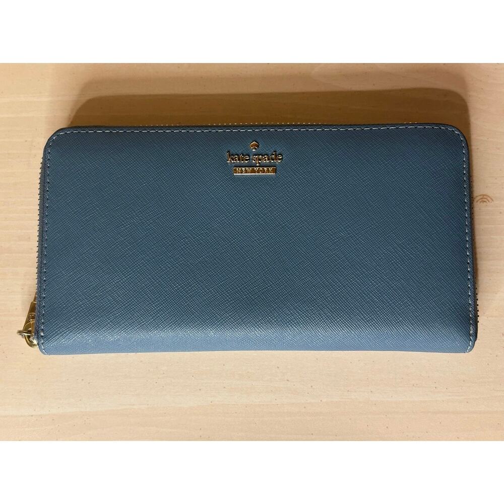 Kate Spade Saffiano Leather Zip Around Continental Wallet Blue Clutch Staci L